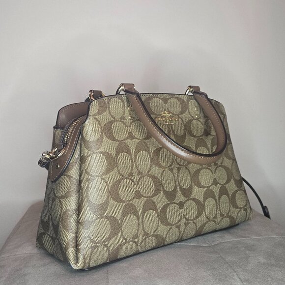 Coach Mini Lillie Carryall Khaki Saddle Tan Brown Signature Crossbody Purse - Picture 5 of 11